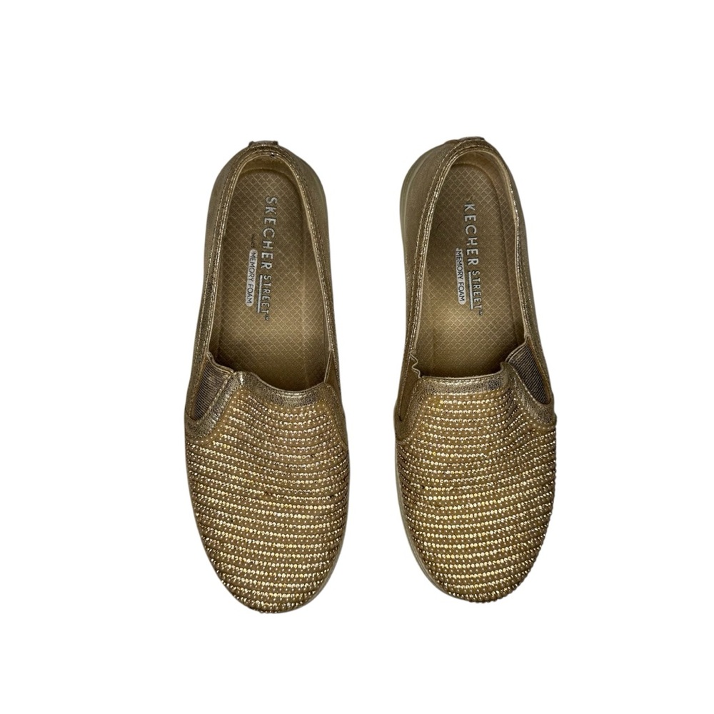 Skechers Street Golden Sparkly Slip-On Platform Sneakers Size 7 - Picture 3 of 7